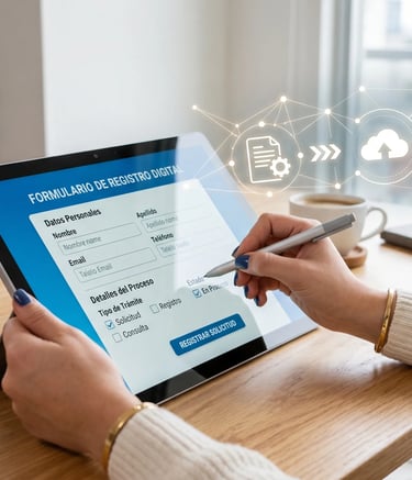 Formulario digital de inscripción académica con opciones de cursado y mesas de examen.