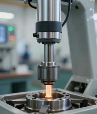 Close-up of a hydraulic system being tested in a workshop.