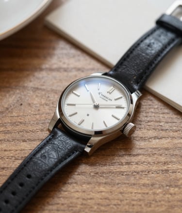 Modern watch with a sleek black dial and stainless steel strap.