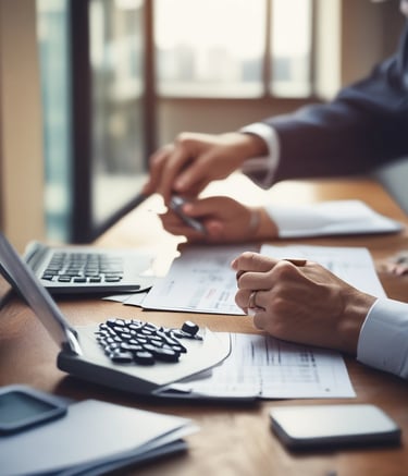 A professional consultant reviewing financial documents with a client in an office setting