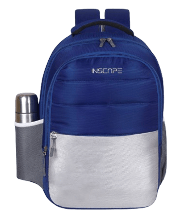 a school bags with simple and elegant look in royal blue and grey color 