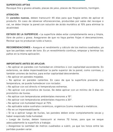 FICHA TECNICA Impormacion importante para revestimiento texturado 