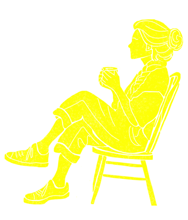 Ilustración de una mujer mayor tomando café