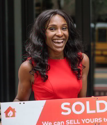 Professional real estate agent holding a sold sign