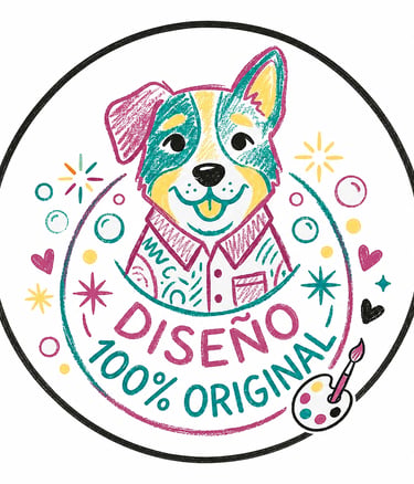 Ilustración de un perro en dibujo tipo crayola dando alusión a Diseño 100% original