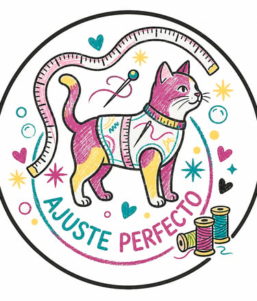 Ilustración de un gato en dibujo tipo crayola representando un ajuste perfecto