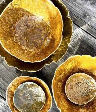 série de coupes bol imitation céramique gold doré sable erg argile végétale papier maché terres
