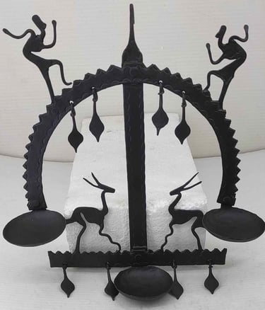 "Balanced hanging oil lamp in single ring design–iron ethnic decor-Designed for export"