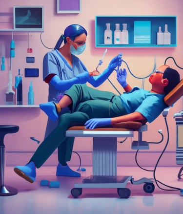 a man in a hospital room with a nurse