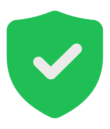 A green security shield icon with a white checkmark representing protection and verified safety.