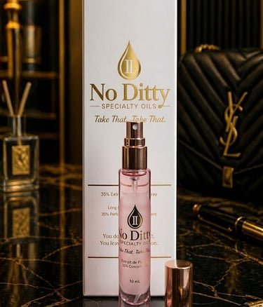 No Ditty Specialty Oils 35% Extrait de Parfum luxury feminine fragrance spray with elegant branded box packaging.