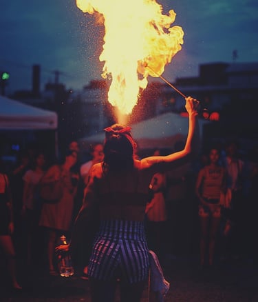 Fire eating at festival