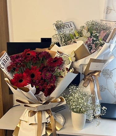 a bouquet of flowers on a table