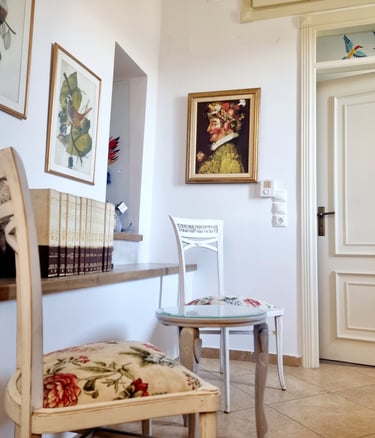a chair and a table in a room