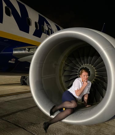 Marta Mackowiak posing inside Ryanair aircraft engine last day