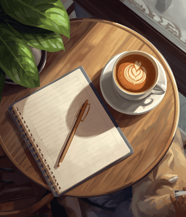 crayon cahier prendre des notes plantes café coeur chocolat chaud