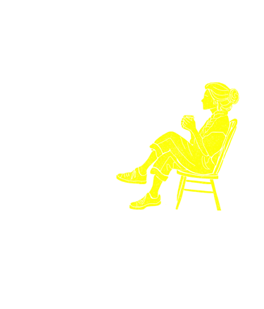 Ilustración de una mujer mayor tomando café 