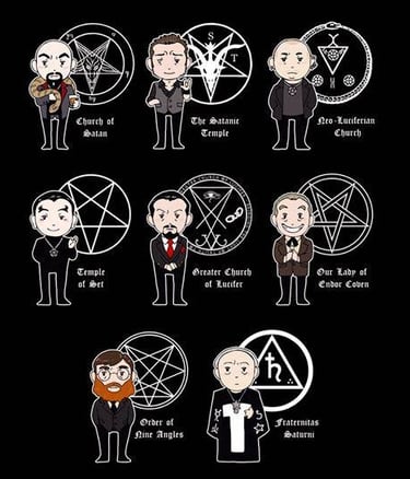Digital art of caricatures of occult organizations