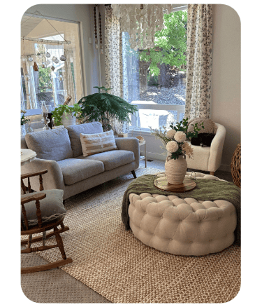 Bright and cozy living room cleaned by SparkEaseCleaning