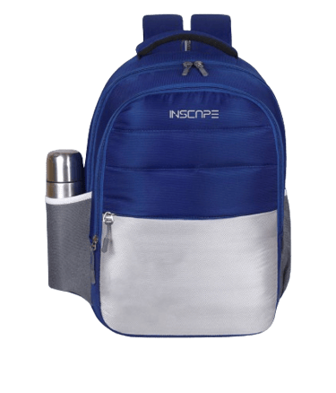 a school bags with simple and elegant look in royal blue and grey color 
