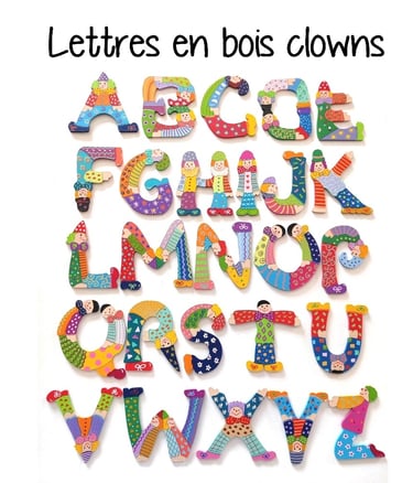 Lettres en bois clowns pour prénom chambre d'enfant