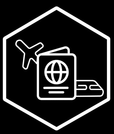A white hand icon, reaching out with an open palm, inside a white hexagon on a black background, symbolizing accessibility