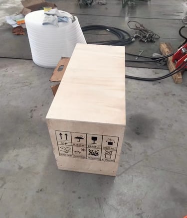 Wooden crate packaging for on-board crane accessories