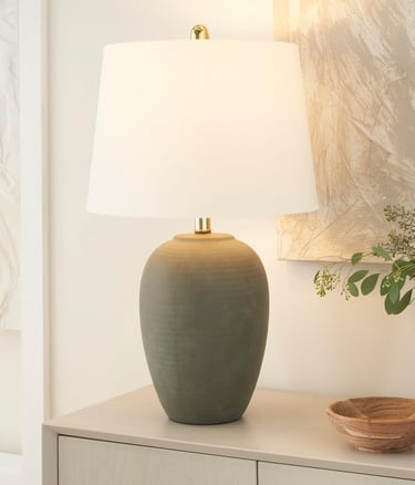 Nourison Home 23" Olive Green Ceramic Pot Table Lamp for Bedroom, Living Room, Dining Office, with W