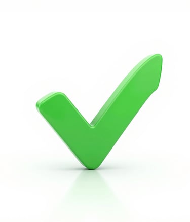 A glossy 3D green check mark icon isolated on a white background, symbolizing success and approval.