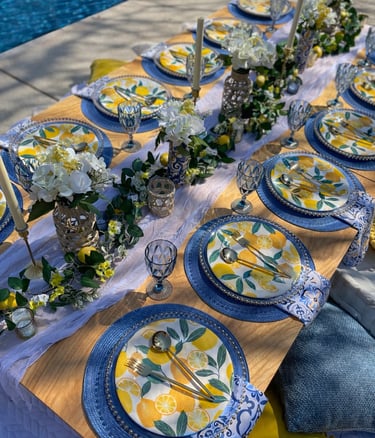 Luxury picnic for 12, Italian lemon summer Instagrammable tablescape Gathered Grace Picnic Co. UGA