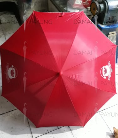Payung promosi polos tongkat merah silver GKI atas