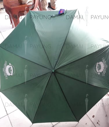 Payung promosi polos tongkat hijau silver GKI atas