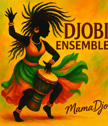 a woman in a colorful dress dancing with a drum