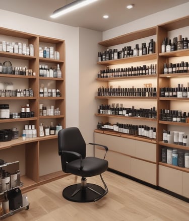 A collection of objects is displayed on a white textured surface. Among the items is a green and black cylindrical device, an attachment nozzle, a small brush, a transparent container, and a metal filter. In the background, there are parts of a model resembling a metallic Eiffel Tower and a white and black sign with text.