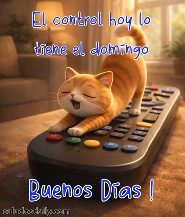 Gato estirándose con pereza sobre un control remoto gigante, despertando lentamente