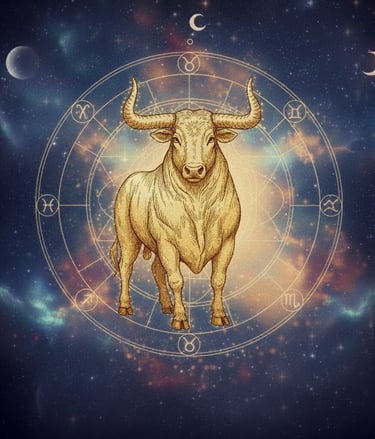 a bull in a circle with a zodiac sign