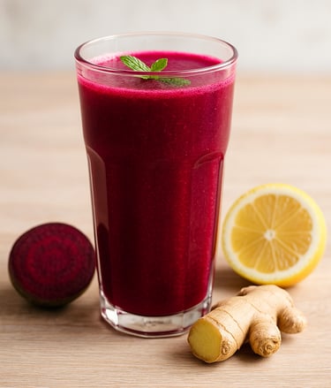 Copo de suco de beterraba com limão e gengibre