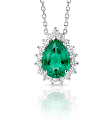 Colar Esmeralda Em ouro branco 18k com brilhantes e esmeralda colombiana