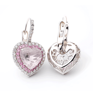 Brincos 18k Em ouro branco 18k com brilhantes e kunzita