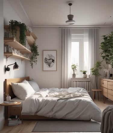 A person is holding an Amazon Kindle e-reader featuring a loading screen with an illustration of a person reading under a tree. In the background, there are several electronic devices displayed on a counter and blurred signage from a store.