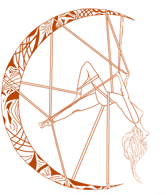 Ilustración de Shibari Exquisto de Óscar Ocaña Parrón, suspensión de mujer con cintas en una Luna
