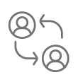 Iconos de dos perfiles de personas conectadas por flechas
