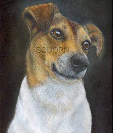 a dog is shown in this painting of a dog