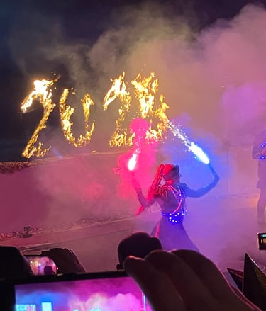 Fire show at Aqua Palace Prague at midnight on New Years Eve