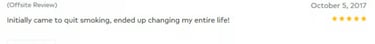 Five-star customer review about quitting smoking and life-changing results.