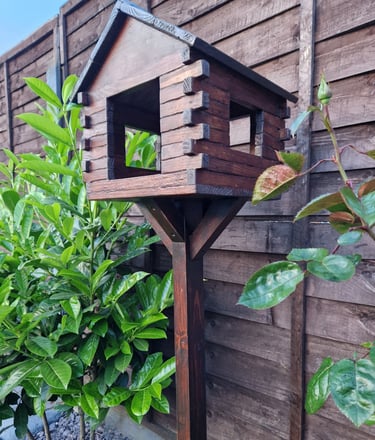 Bird Feeder Freestanding With Stand Handmade in UK Reclaimed Solid Wood Garden Aviary Birdhouse Wild Seed Table Roof Hut