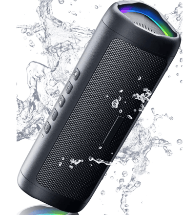 a speaker with a rainbow light on it