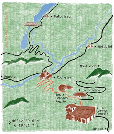 Plan d'accès juqu'a la petit échelle, illustration réalisée Clotilde Pointillat alias Studiosaure