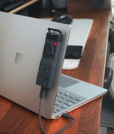 HiDock P1: AI voice recorder attached to s silver laptop.