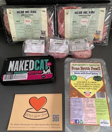 Customer photo of their order from Kitty's Rawr Store featuring raw cat food